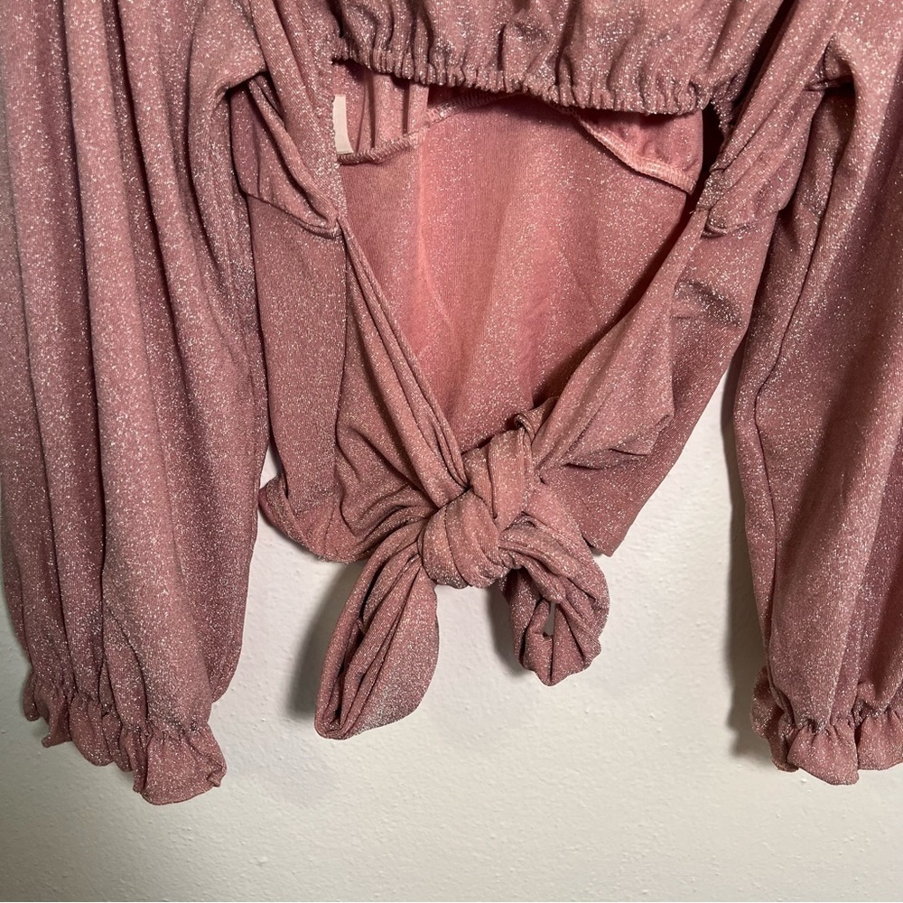 Ava James Off Shoulder Blouse Sparkly Light Pink Open Back S - Picture 6 of 8
